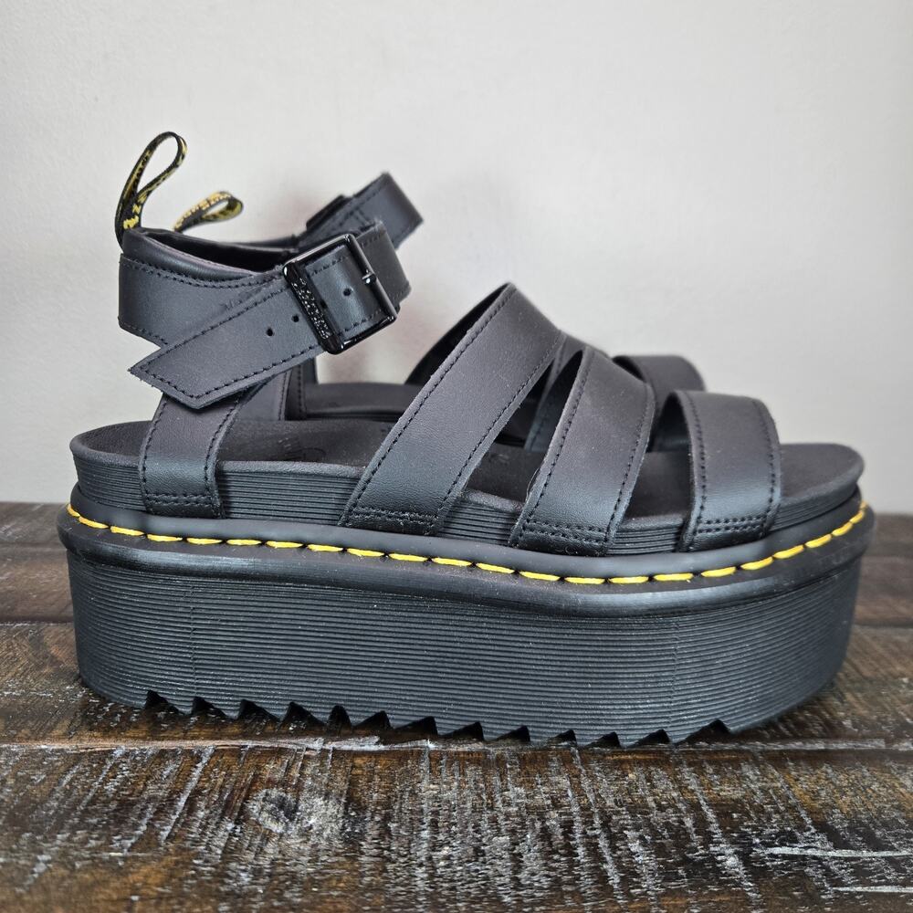 NEW Dr Doc Martens Blaire Quad Platform Sandals Womens 7 Leather Shoes Black